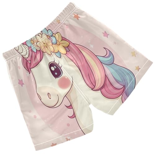 Pigsaly Boys Swim Trunks Pastel Pink Unicorn Flowers Boys Board Shorts Swimsuit Swimwear Summer Bathing Suit 2T2