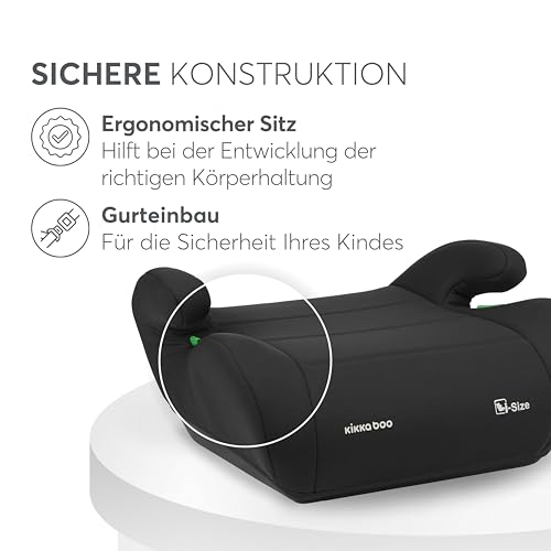 KikkaBoo i-UP Kinderautositz Booster, i-Size, 125-150 cm, Autositzgruppe 3, 7 bis 12 Jahre alt, 22 bis 36 kg, Auto Booster, leichter Einbau mit Gurt, Schwarz