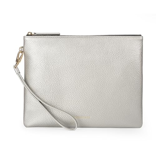 Image of DORIS&JACKY Women Leather Clutch Purse and Phone Wallet with Wristlet Strap | Soft Designer Evening Party Bag, Thin Slim RFID Blocking Cellphone Pouch Case, Formal Casual Handheld Premium Little Purse