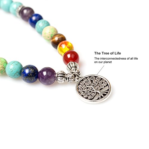 108 Mala Beads Necklace 7 Chakra Buddhist Prayer Beaded Bracelet Tree of Life Pendant Healing Stone Yoga Necklace2