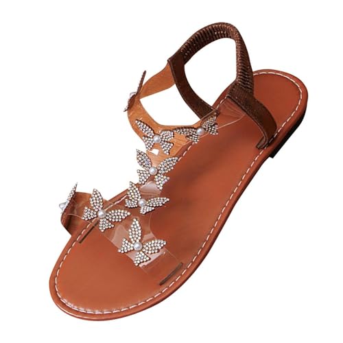 Sandales plates pour femme grande taille légères été nu-pieds café