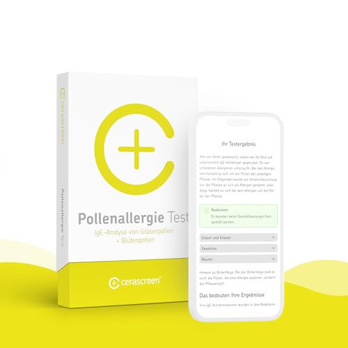 Pollenallergie Test von CERASCREEN Messung von IgE-Antikörpern auf die 16 gängigsten Gräser- und Blütenpollen | Testkit auf mögliche Auslöser einfach von Zuhause | Analyse im zertifizierten Labor