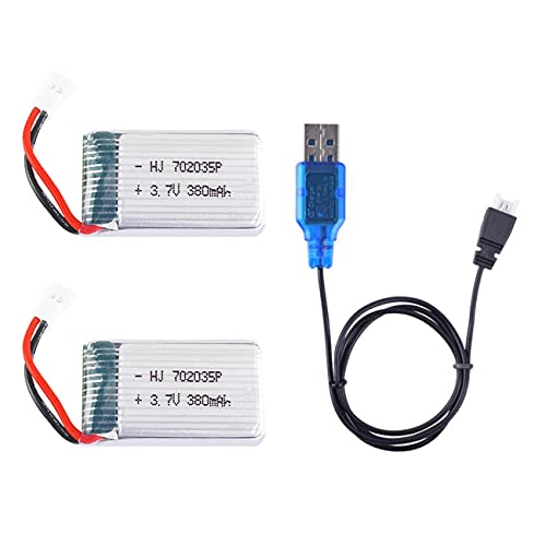 Itexkun 2 Pcs 3.7V 380mAh 20C 702035 Rechargeable Lipo Battery with USB Charger for Hubsan X4 H107 MJX F47 DFD F180 Quadcopter RC Drone Spare Parts