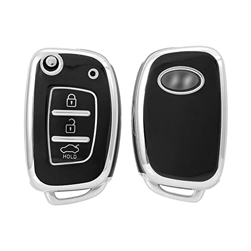 Image of Keycare TPU Key Cover Compatible for: Creta, Venue, i20 N line, Aura, Xcent, Active i20, Elite i20 flip Key (Non Push Button Start Models) (Silver Black)