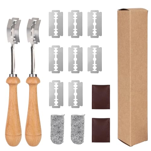 Goktvai 2pcs Bread Lame Sourdough Scoring Tool with 8 Razor Blades, Sourdough Dough Scoring Knife Stainless Steel Bakery Blade for Baguette Artisan Bread Baking Supplies