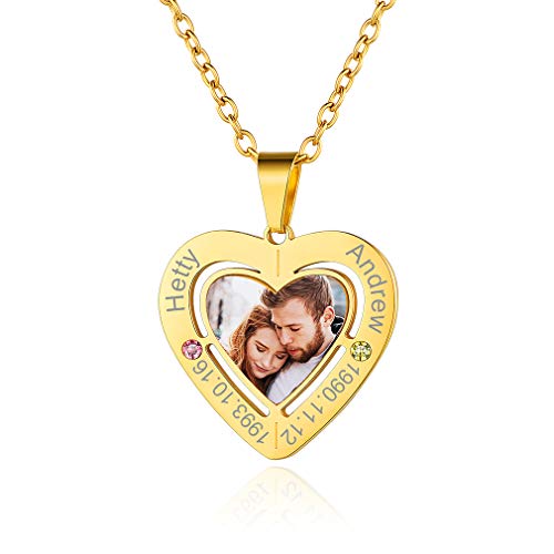 Collier Photo Gravé Femme, cadeau personnalisé médaillon photo et prénoms pour maman