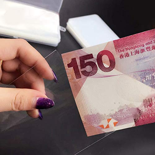 YASUOA 100 Pieces Clear Paper Money Holder with Storage Case, Bill Protector Slab Holder, Album Banknotes Currency Collection Sleeves Protector Bag