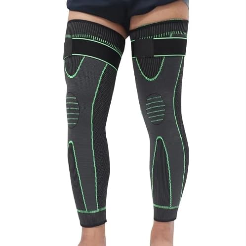 ALYV Fitness Compression Full Leg Sleeves (Pack of 2) – Long Knee & Calf Support for Men and Women – Black & Green – Ideal for Running, Gym, Sports, Injury Recovery & Pain Relief (Black & Green, XL)