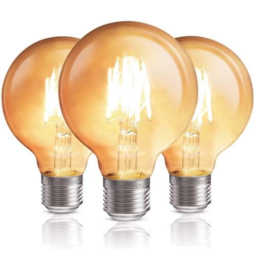 QNINE Luz Calida Bombilla Vintage E27 LED, 6W Equivalente a 50W, 600lm, No Regulable, Pack de 3 Unidades