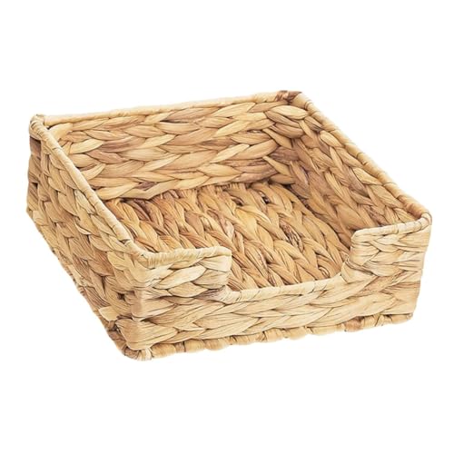 Abaodam 水葫芦草編み収納バスケット 安定した素材で丈夫な正方形収納ケース キッチンや卓上に ティッシュや小物整理用 でシンプルなデザ