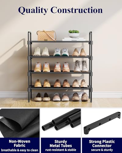 Image of Kitsure Shoe Rack for Closet, Shoe Organizer for Front Door Entrance, Stackable Shoe Shelf, Detachable Closet Organizers and Storage, 26.6 inch Wide - 4 Tiers, Black | Closet, Front Door Entrance, Entryway, Stackable & Detachable Shelf, Closet Organizers and Storage