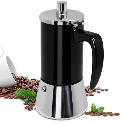 Image of 6 Cup Thickened Moka Pot 304 Stainless Steel 300ml Italian Espresso Coffee Maker Stovetop CoffeeMakers Mocha Pot Percolator for Induction Stove Classic Cafe Makers Portable for Easy Brewing