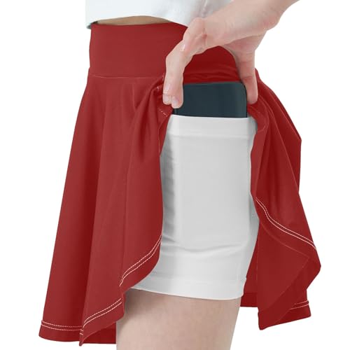 Tennis Skort for Girls Athletic Active Skirts with Shorts High Waisted Cheer Skorts Dark Red4