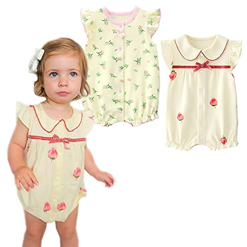 Curipeer 2 Pack Short Sets Romper Newborn Baby Girl Summer One Piece Ruffle Sleeveless Bodysuit Outfits #TOP30