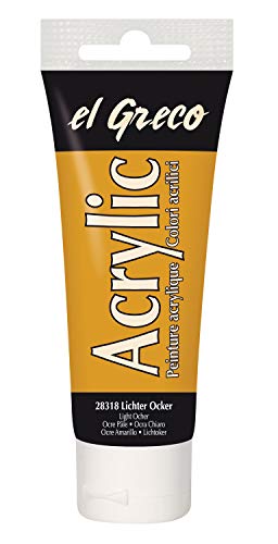 KREUL 28318 - El Greco Acrílico, tubo de 75 ml en ocre claro, pintura acrílica brillante de alta pigmentación en calidad de estudio, pintable como mantequilla, para pintura de empaste