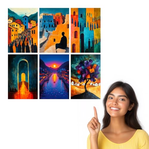 Image of SiddArtify Abstract Village Wall Art Poster Print Set - Modern Architectural Decor for Living Room Office - 12x18 inch Board Pack of 6