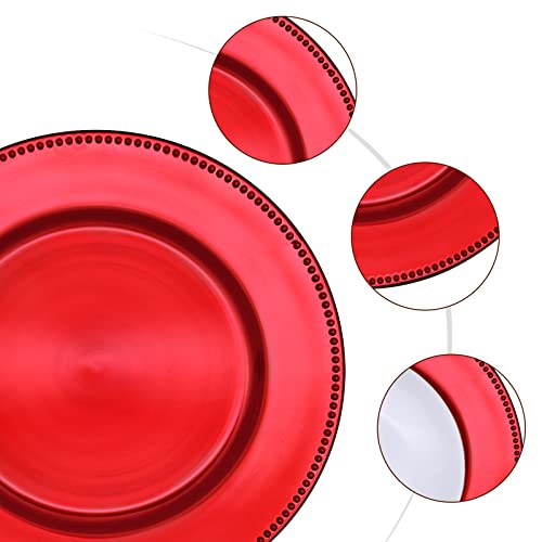 Dacakews Metallic Red Bead Charger Plates 13Inch, Set 10Pcs Plastic Round Charger Plates Bulk Wedding, Dinner,Wedding,Party,Event,Decoration(Beaded Red 10) #TOP5