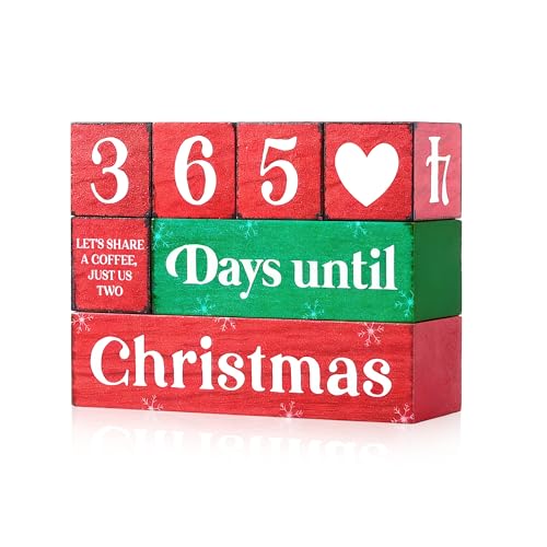 Image of 365 Days Christmas Countdown Wooden Tiered Tray Decor, Activities Decision Dice Decorations Gifts for Home, Winter Table Centerpiece for Party Kitchen Office