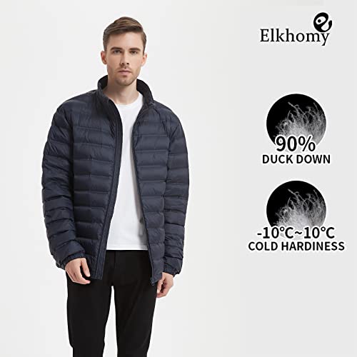 Image of Men's Fashion Thin Puffer Coat With Pocket Standing Collar Duck Down Winter Coat Lightweight Heat Retaining(Navy-8009#,L)