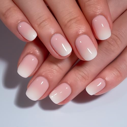 CurvLife Nude Ombre Press On Nails Extra Short – 30PCS Short Square Soft Gel Fake Nails, Natural...