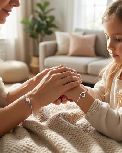 Image of Mother Daughter Bracelets Set for 2 Matching Heart Bracelets for Mother and Daughter to My Mom Bracelet Birthday Mothers Day Gifts for Mom Daughters