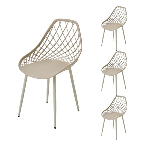 PPkrimnel Lot de 4 chaises de bistrot avec Assise en polypropylène et Cadre en métal pour Balcon, pelouse et Bord de Piscine, Kaki