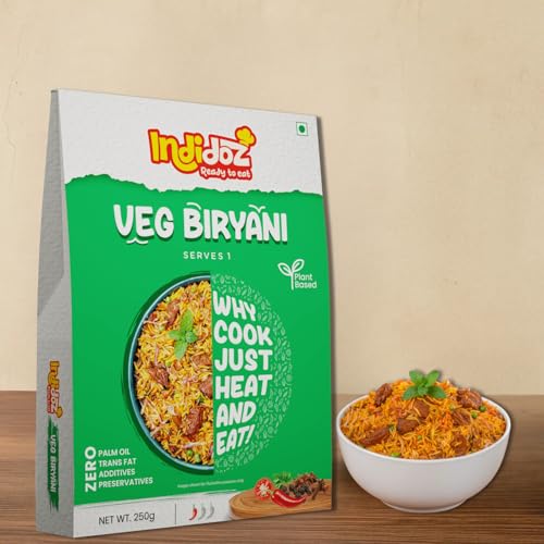 Image of Indidoz Protein Rich Veg Biryani Ready to Eat | Flavoured Basmati Rice with Vegetables & Plant Protein | Spiced & Aromatic | Authentic Indian Meal | Heat & Eat | No Preservatives | 250g