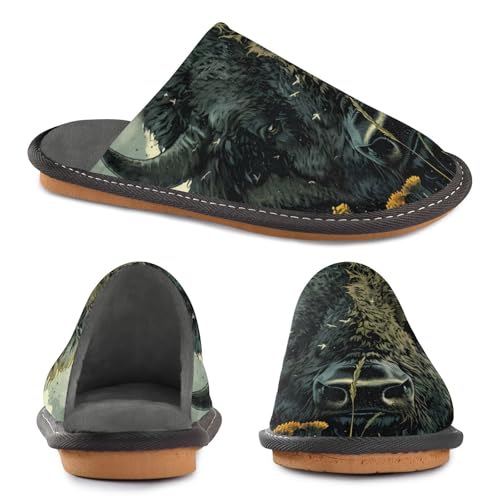 Slippers for Women Bison in Field with Flowers Soft Fuzzy Women's Slippers Indoor and Outdoor Shoes2