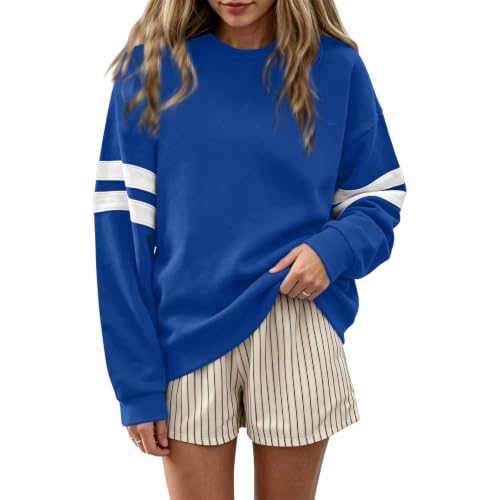 Gumipy Crewneck Sweatshirts Women Drop Shoulder Varsity Striped Pullover - image 3