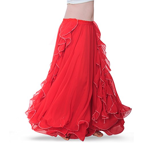 ROYAL SMEELA Women's Belly Dance Chiffon Skirt ATS Voile Maxi Full Dress Bellydance Skirts Red One Size