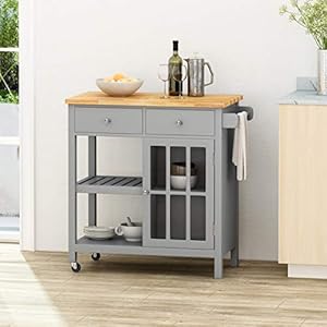 Christopher Knight Home Spark Contemporary Kitchen Cart with Wheels, Gray and Natural Christopher Knight Home Spark Contemporary Kitchen Cart with Wheels Gray and Natural