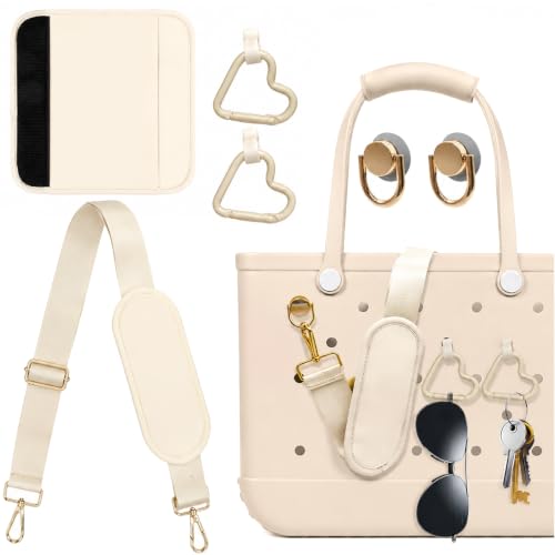 Image of LBU Strap for Bag Accessories with Handle Wrap, Shoulder Pad, Metal Connectors, 2Pcs Key Holders Crossbody Replacement Shoulder Strap Wrap for XL Medium Rubber Tote Beach Bags(Cream White)