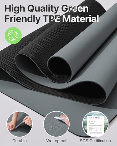 Image of Yoga Mat,Non-Slip TPE Exercise Mat(1 /4 Inch) for Pilates, Fitness & Barefoot Workouts, Home Gym Studio with Strap & Bag