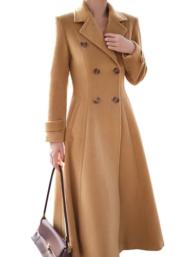 Image of IDEALSANXUN Womens Long Wool Coat Fall Winter Double Breasted Trench Coat Peacoat Jackets
