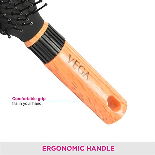 Vega-Mini-Flat-Brush-with-Wooden-Colored-Handle-and-Black-Colored-Brush-Head