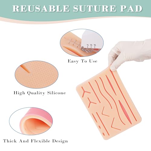 Willowwise 860012287000 Suture Practice Kit For Med/Vet Student-Skin Stapler-Highest Quality Mesh Reinforced Suture Pad-Free Tutorial Suture Course-All In One Practice Suture Kit W/Scissors thumb #1