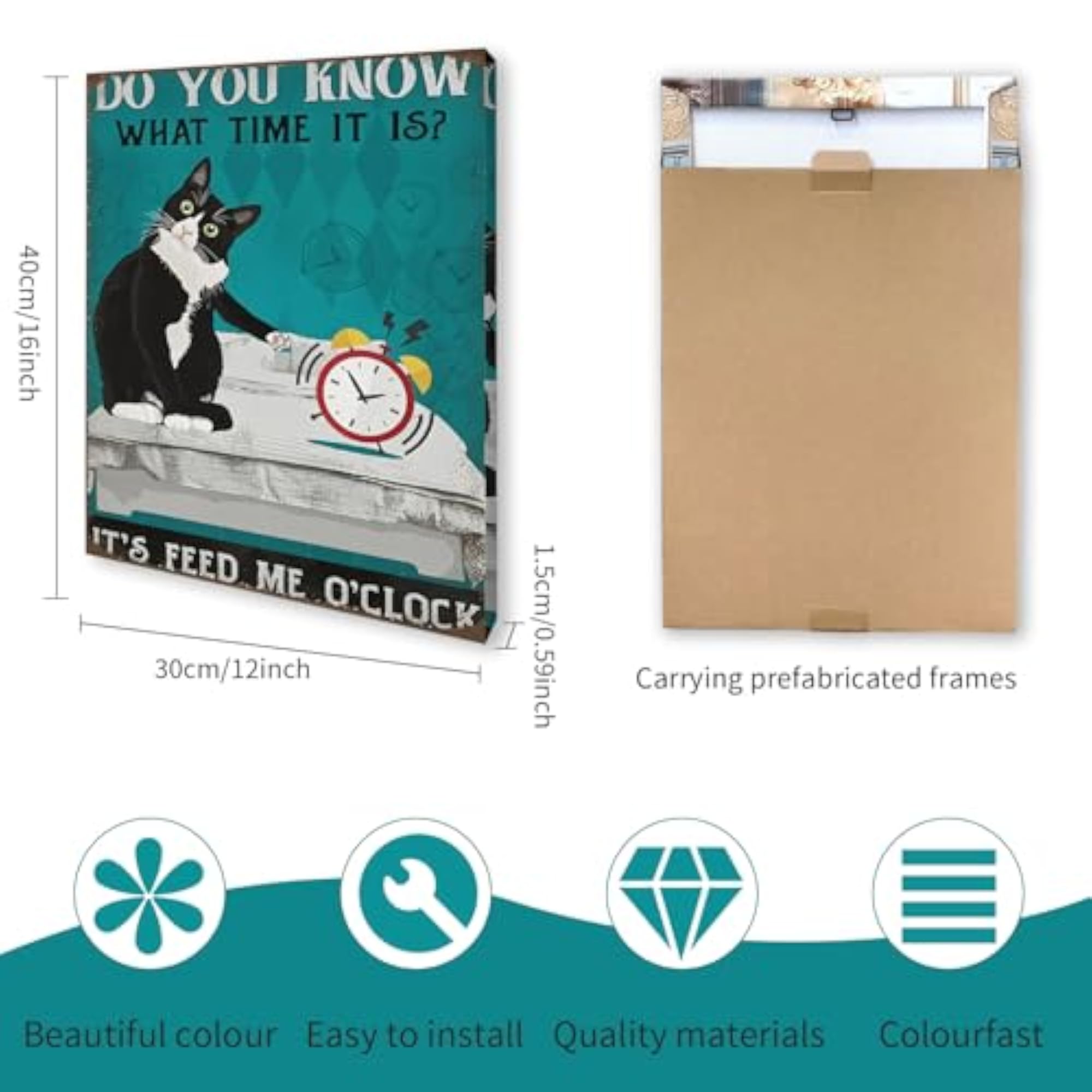 Funny Cat Canvas Wall Art with Hooks