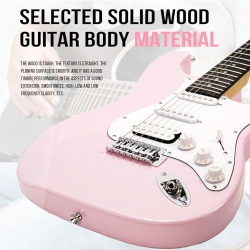 soulmate 39 inch full size electric guitar starter kit for beginners solid body hss pickups with 15w amp gig bag capo strap strings cable picks right-handedpink