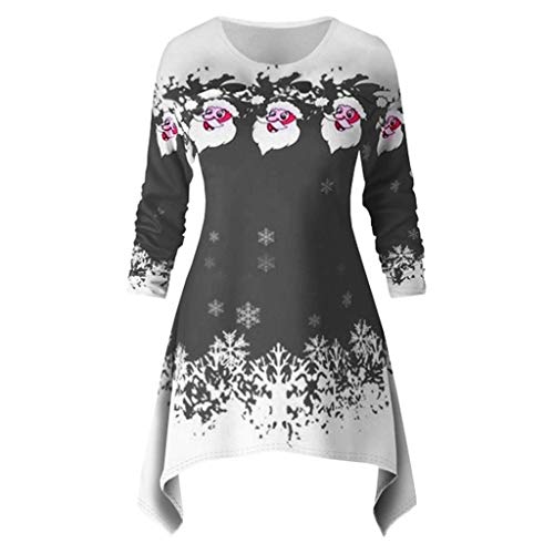 Preisvergleich Produktbild Lazzboy Weihnachtsfrauen Langarm Weihnachtsmann Schneedruck Weihnachtskleid Kapuzenpullover Damen Weihnachtspullover Pullis Christmas Pullover Kleider(Schwarz,2XL)