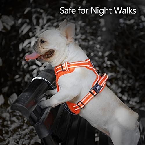 Image of PoyPet No Pull Dog Harness, No Choke Reflective Dog Vest, Adjustable Pet Harnesses with Easy Control Padded Handle for Small Medium Large Dogs(Orange Matching Trim,L)