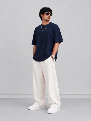 Image of PeaceOut Oversized T Shirt for Men | 240 GSM Heavyweight Cotton T Shirt | Drop Shoulder Oversized Tshirt for Men | Baggy Loose Fit Streetwear Round Neck Half Sleeve Casual Wear