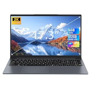Rumtuk 17.3-inch Laptop, 16GB DDR4 RAM, 512GB NVMe SSD, Quad-Core N150 (Beat N100 N5095) up to 3.6 GHz, FHD IPS Display, Long Battery Life, Backlit KB, Numpad, Webcam, Wi-Fi, BT, PC Notebook, Gray