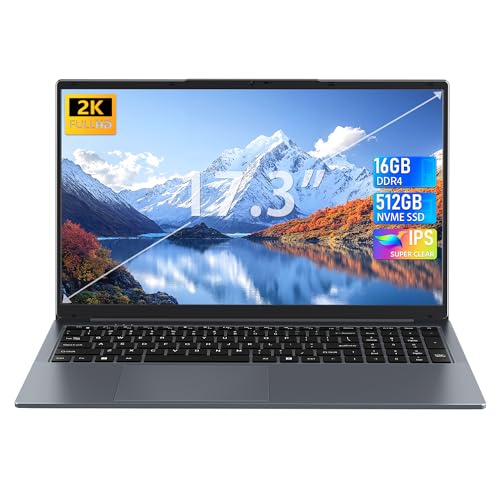 Rumtuk 17.3-inch Laptop, 16GB DDR4 RAM, 512GB NVMe SSD, Quad-Core N150 (Beat N100 N5095) up to 3.6 GHz, FHD IPS Display, Long Battery Life, Backlit KB, Numpad, Webcam, Wi-Fi, BT, PC Notebook, Gray