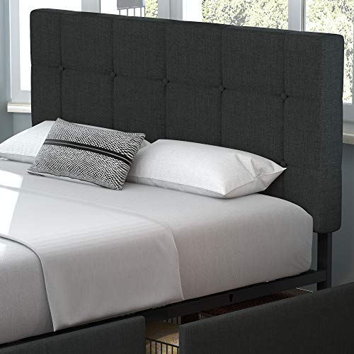 Allewie Upholstered Queen Size Platform Bed Frame With 4 Storage Drawers And Headboard, Square Stitched Button Tufted, Mattress Foundation With Wooden Slats Support, No Box Spring Needed, Dark Grey #TOP3
