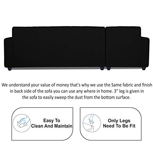 Image of Adorn India Rio Highback L Shape 6 Seater Sofa Set (Left Side Handle)(Black)