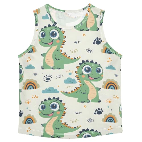 Boys' Tank Top Shirt Green Dinosaur Rainbow Pattern Sleeveless T-Shirts