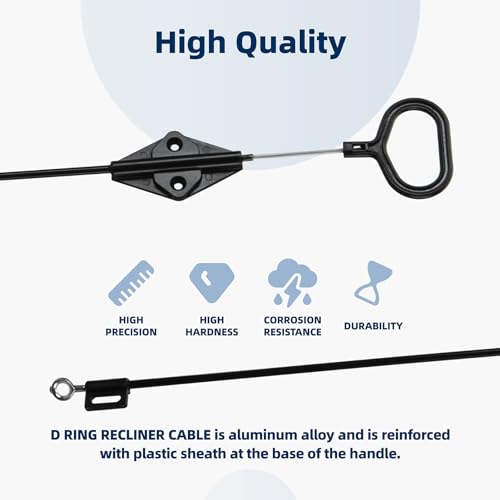 Image of 2 Pieces Recliner Cable D Ring Handle Compatible for Lazboy Sectional counch, 22 inch Recliner Pull Handle Counch Release Cables Replacement for Laz boy, 3 inch Exposed Wire O-Shaped End