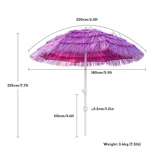 Pink Outdoor Tiki Umbrella 6.5ft Tilt Patio Beach Umbrella Portable Pool Umbrella UV Protection Height Adjust Deck Umbrella Garden Tables Umbrellas For Outside Balcony Backyard