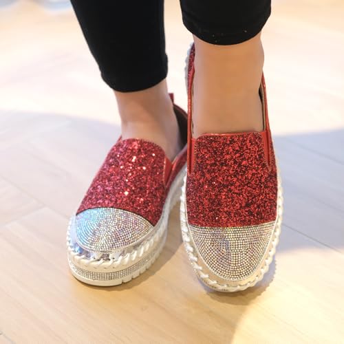 Image of Women's Fashion Rhinestone Slip On Sneakers Casual Comfort Platform Walking Shoes Cute Bowknot Glitter Bling Loafers
