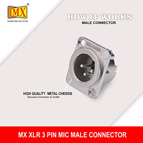 Image of MX 3 Pin XLR connector Microphone Connector pin Pure Copper Nickel Plated Pins1 for High Conductivity microphone cable connector PERENT (3 PIN PANEL MOUNTING silver, Pack of 4, Male Connector)